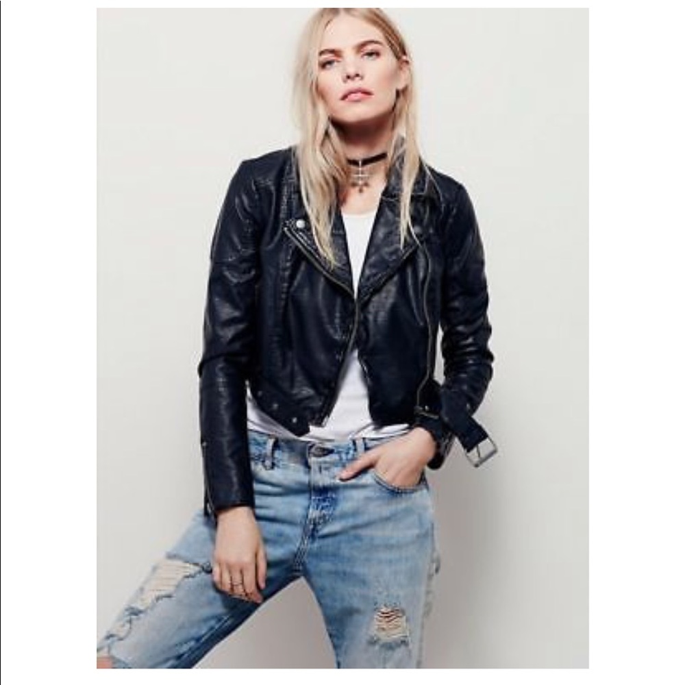 Free People faux leather Cropped Moto Jacket